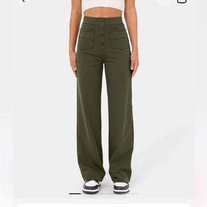 High Waisted Button Multiple Pockets Straight Leg Casual Pants